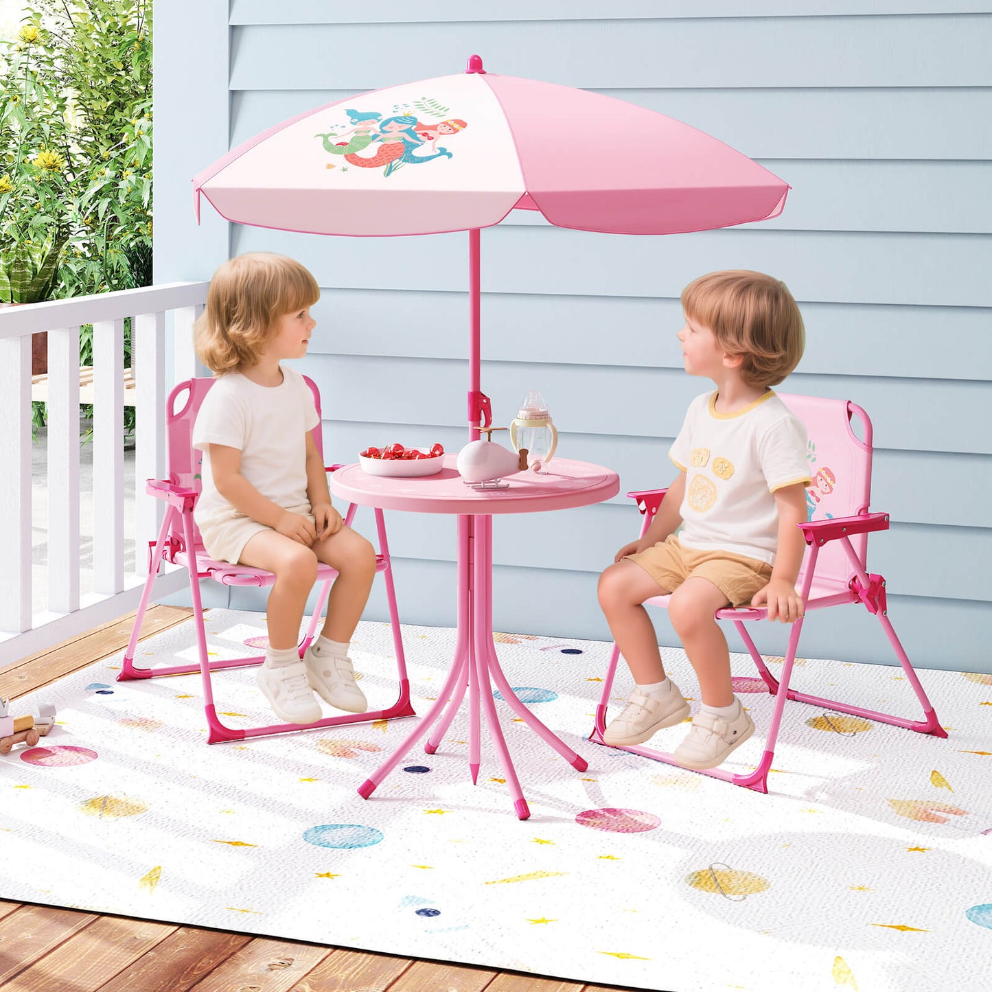 Costway Kids Picnic Table And Chairs Set With Umbrella