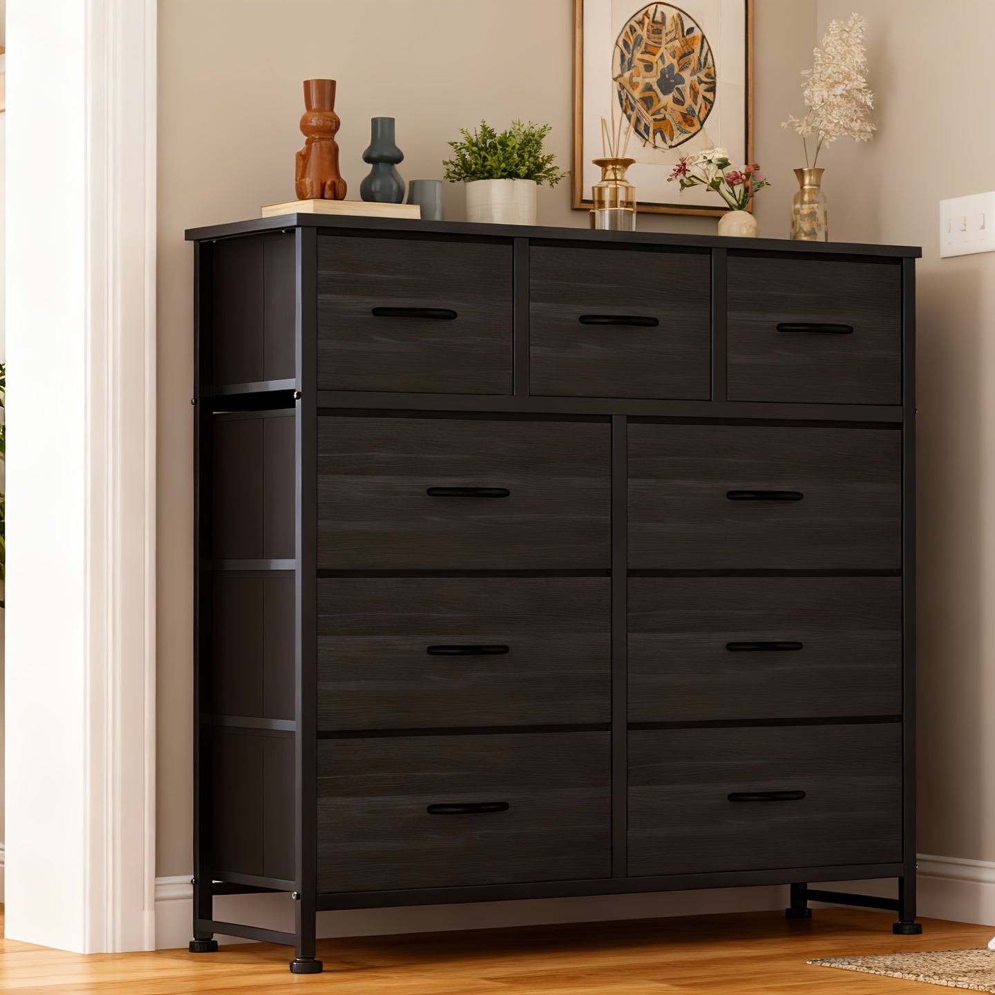 9 Drawer Tall Fabric Dresser With Bins For Bedroom Organization Pink