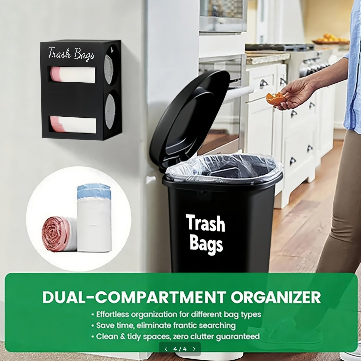 Wooden 2 In 1 Garbage Bag Holder And Storage Box Wall Mounted Organizer