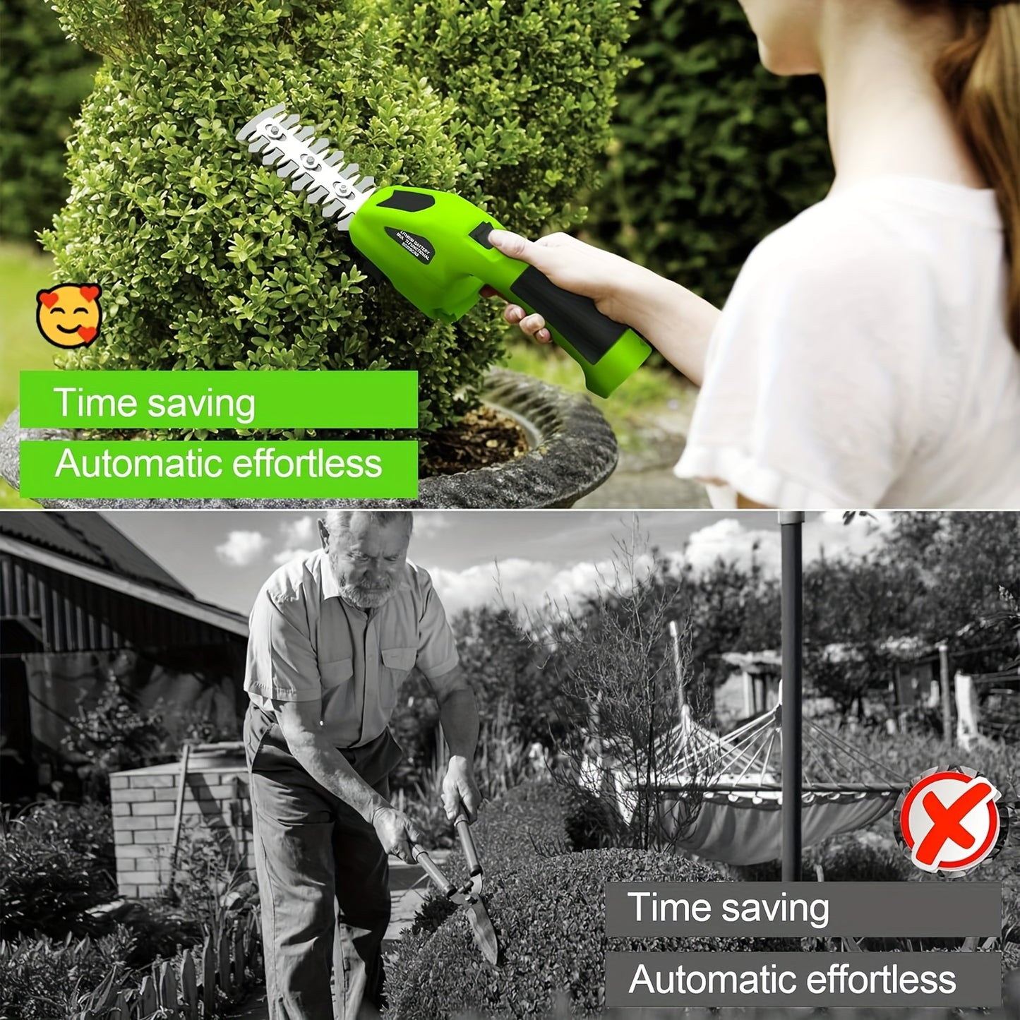 2-In-1 Cordless Hedge Trimmer And Grass Shears 1500mAh Battery Powered