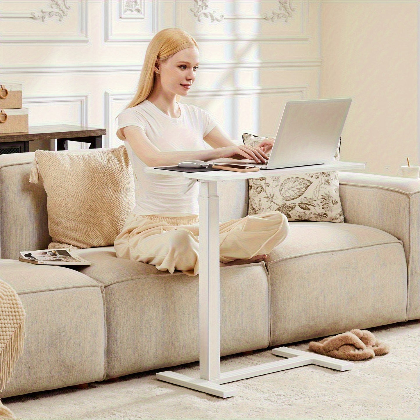 [Durable Adjustable Bed Table] Adjustable Bed Table with Lockable Wheels | Sturdy and Durable for Hospital and Home Healthcare Use