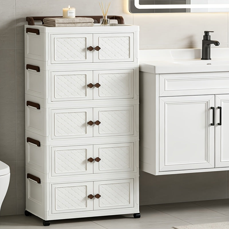 5 Tier Bathroom Folding Storage Cabinet White For Toiletries And Medicines