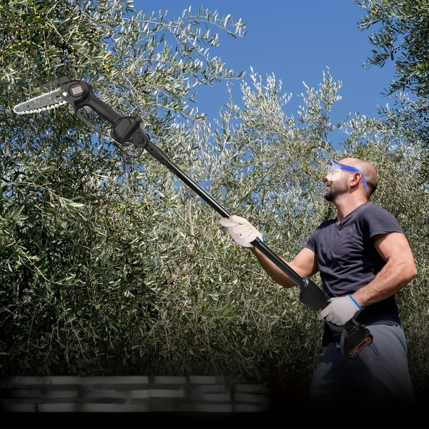 13ft Reach Cordless Pole Saw, 2-in-1 Battery Powered Tree Trimming - Retractable And Foldable Electric Pole Chainsaw - With 2 Chains, 2 Batteries, 3 Extension Rod, 2Pcs 1500mAh Batteries 4in/6in Chains