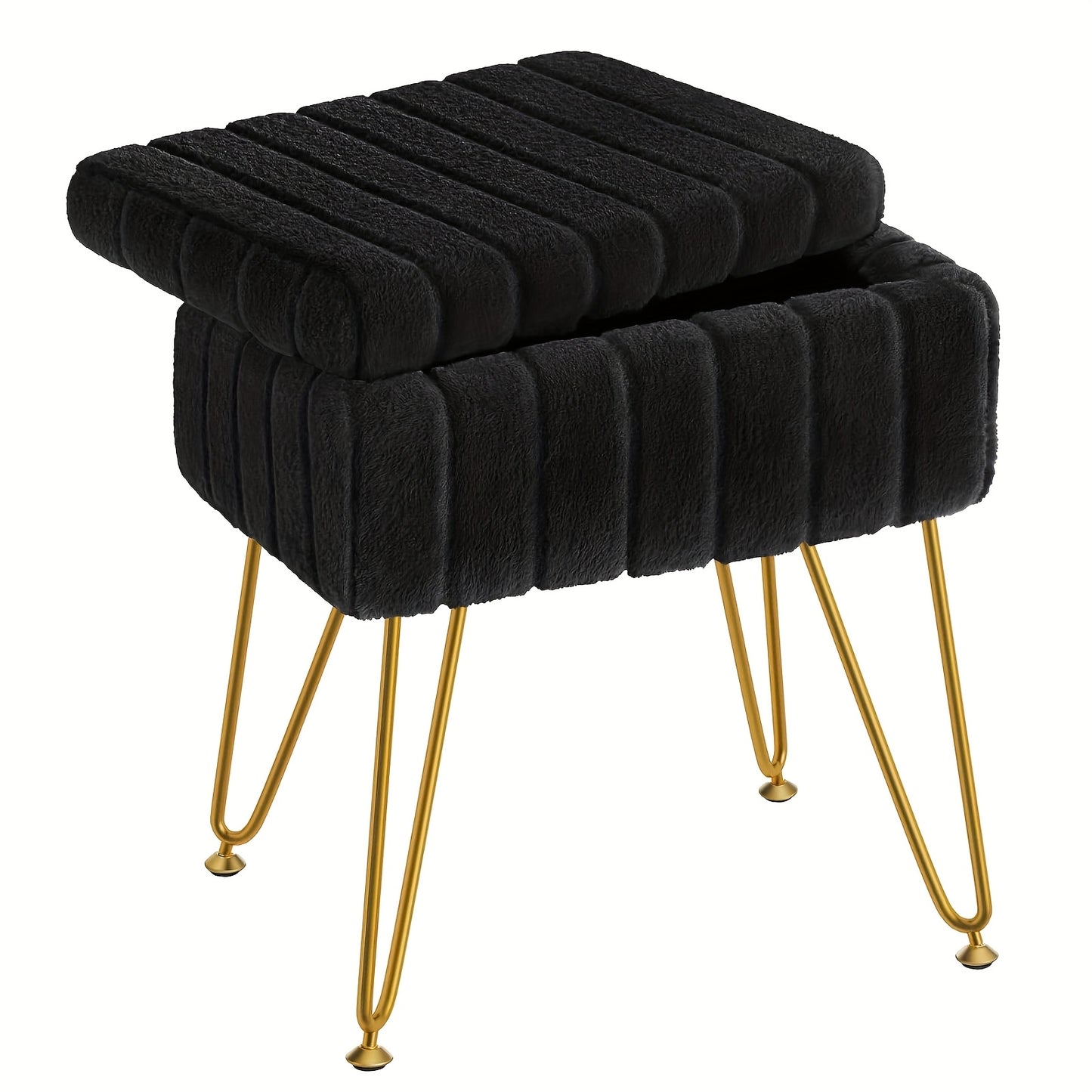Vanity Chair With Storage Dual Purpose Makeup Stool Four Golden Metal Bases