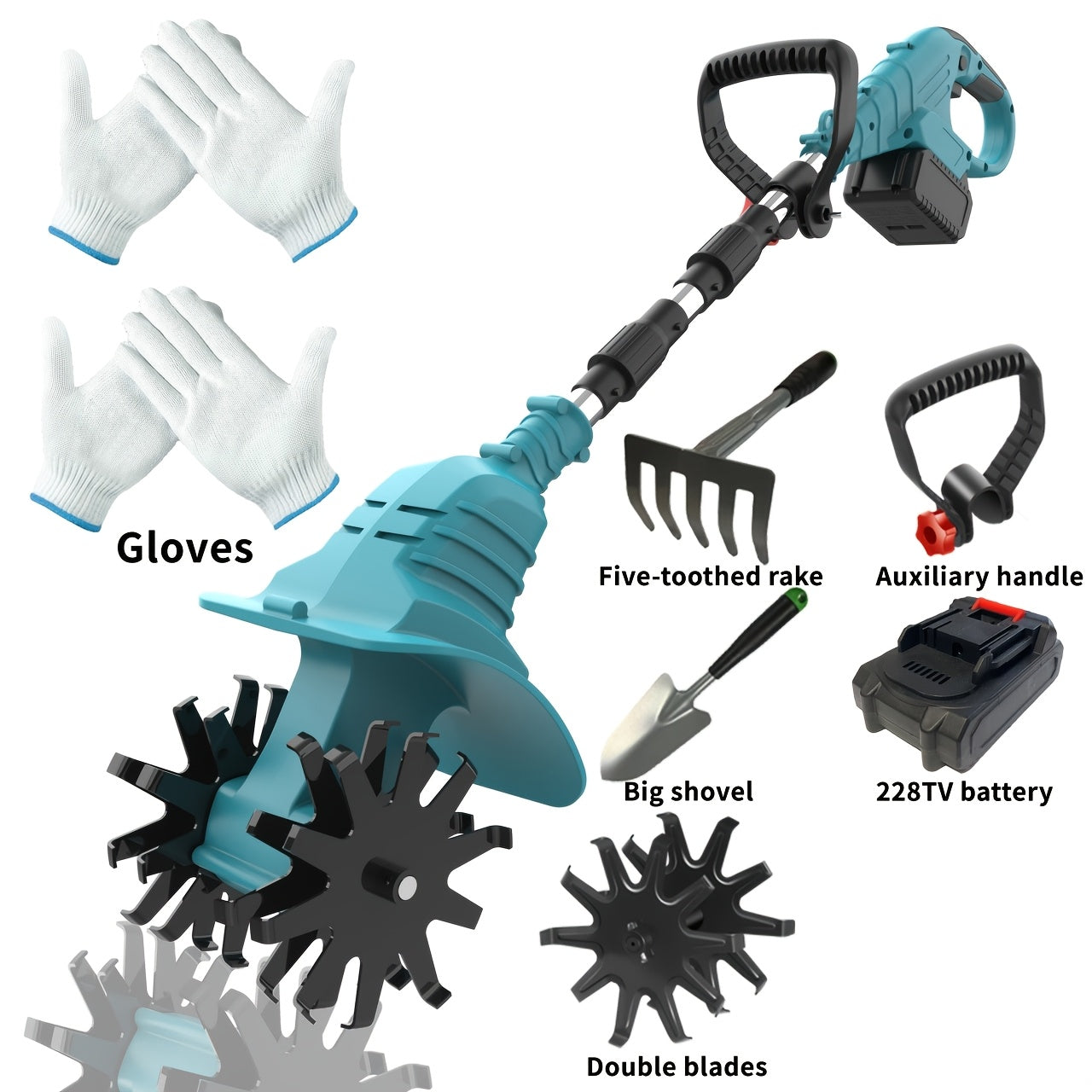 21V Cordless Tiller And Garden Scarifier 270 RPM With 2 Batteries And Charger