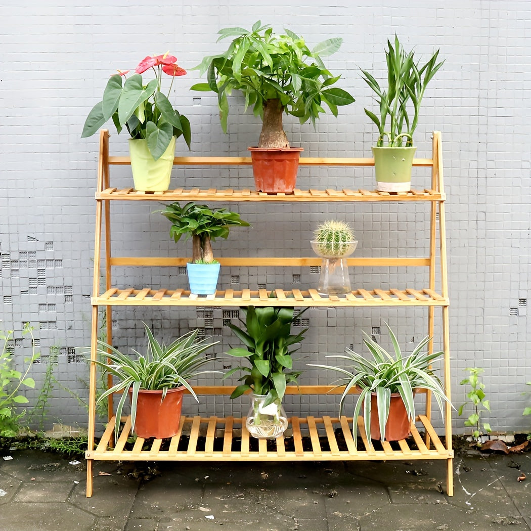 100cm Bamboo 3 Tier Foldable Plant Display Shelf For Outdoor And Indoor Use