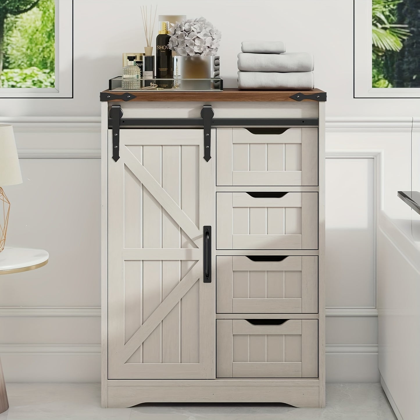 VABCHES Art Deco 4 Drawer Bathroom Storage Cabinet With Easy Glide Drawers