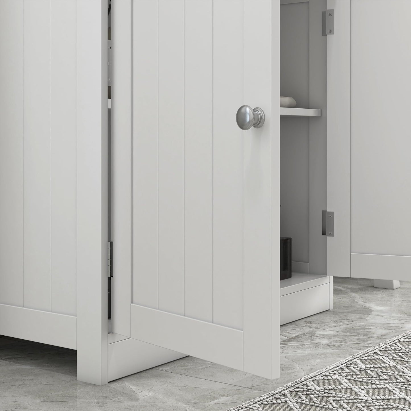 White Bathroom Under Sink Cabinet With Two Doors And Shelf For Pedestal Sinks