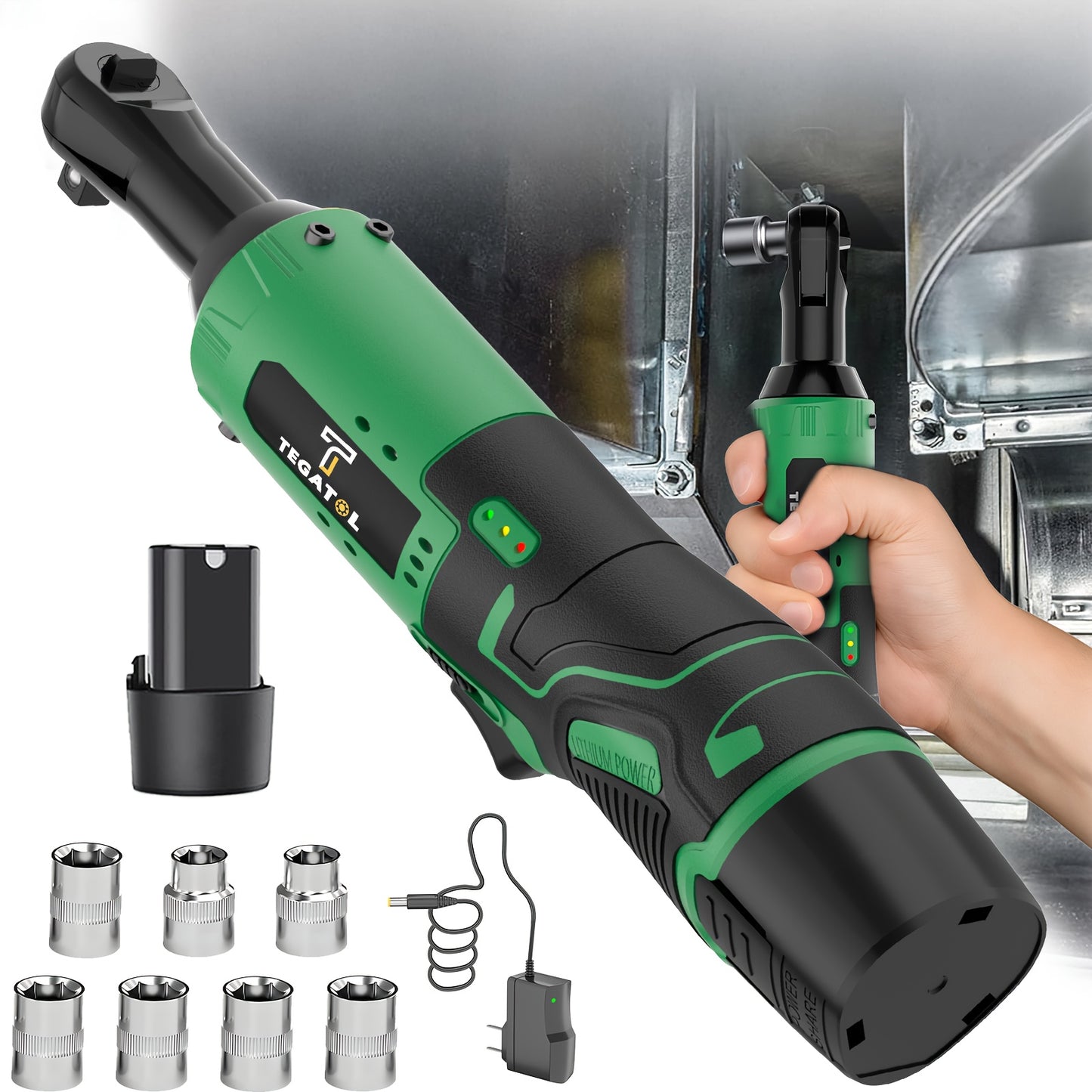 Rechargeable 12V 20V Cordless Ratchet Wrench Kit Variable Speed High Torque