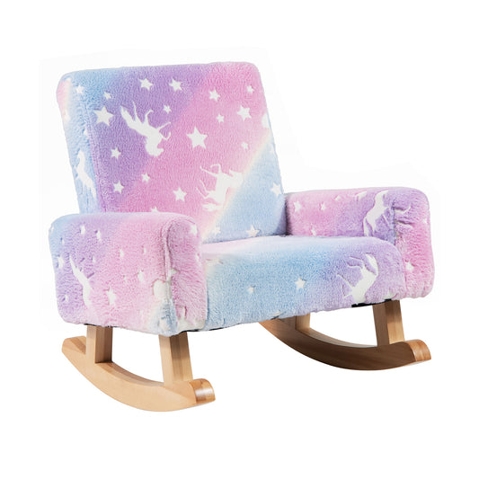 LIFEZEAL Kids Rocking Chair Upholstered Flannel With Glow In The Dark Wood Feet