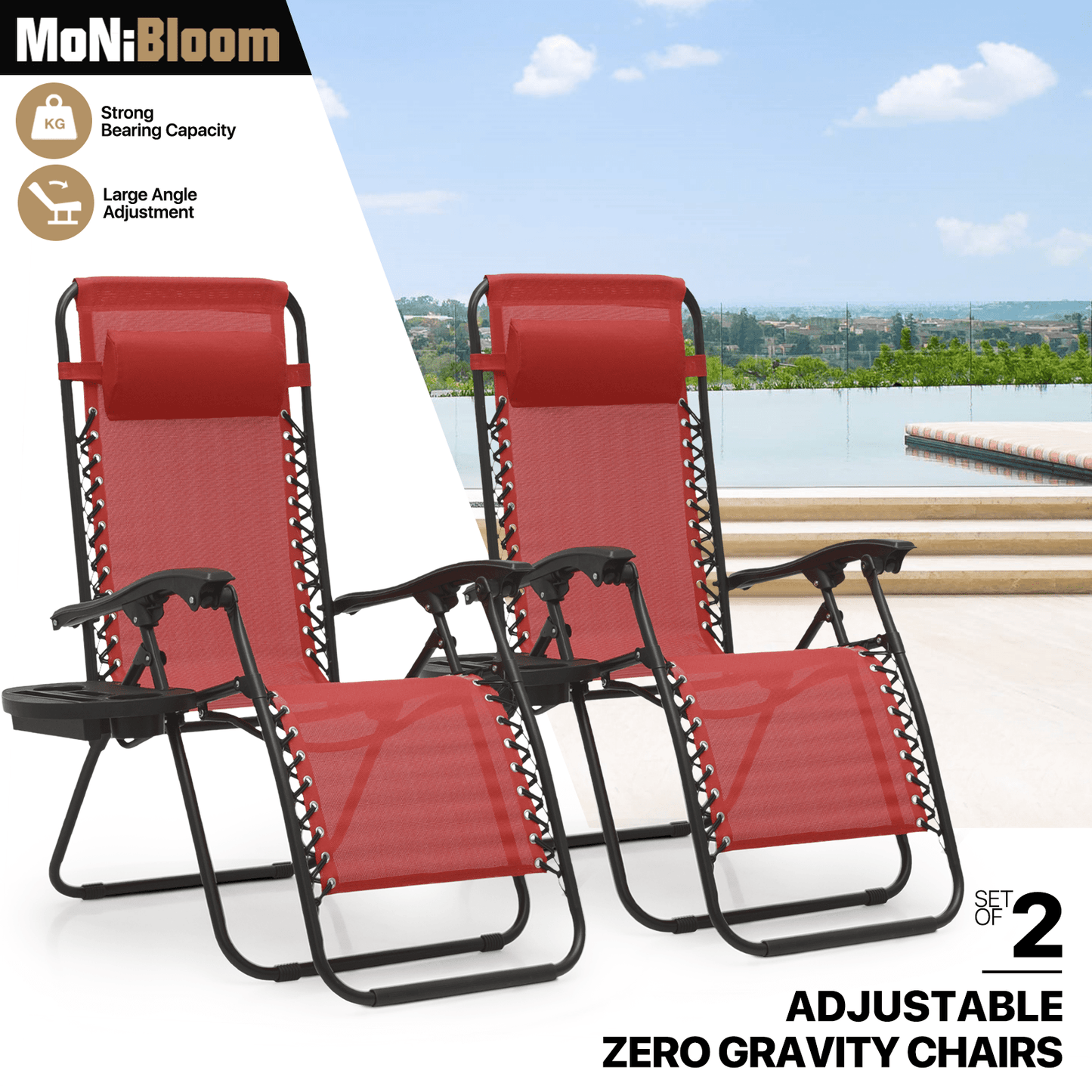 MoNiBloom Zero Gravity Chairs Set of 2 Outdoor Folding Patio Lounge Chairs