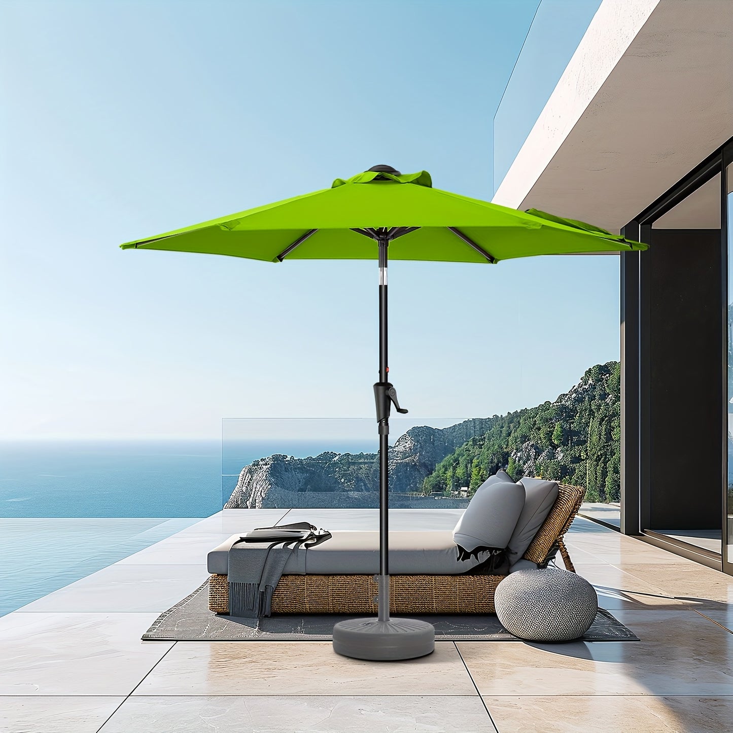 [Outdoor Patio Umbrella] 9ft Outdoor Patio Umbrella | 8 Colors, Push Button Tilt Crank, 8 Iron Umbrella Ribs, For Garden, Deck, Backyard, Pool, Garden Houses (No Base)