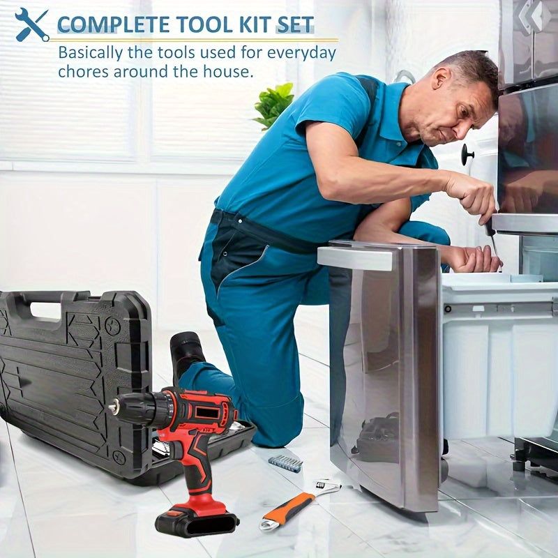 102pcs Set with 2 Batteries, Electric Drill Sleeve, Household Tool Sleeve, Electric Impact Wrench, Hand Tool Kit, Electric Screwdriver Kit - Ratchet Screwdriver Kit, Electric Drill And Home Repair for Easy Use