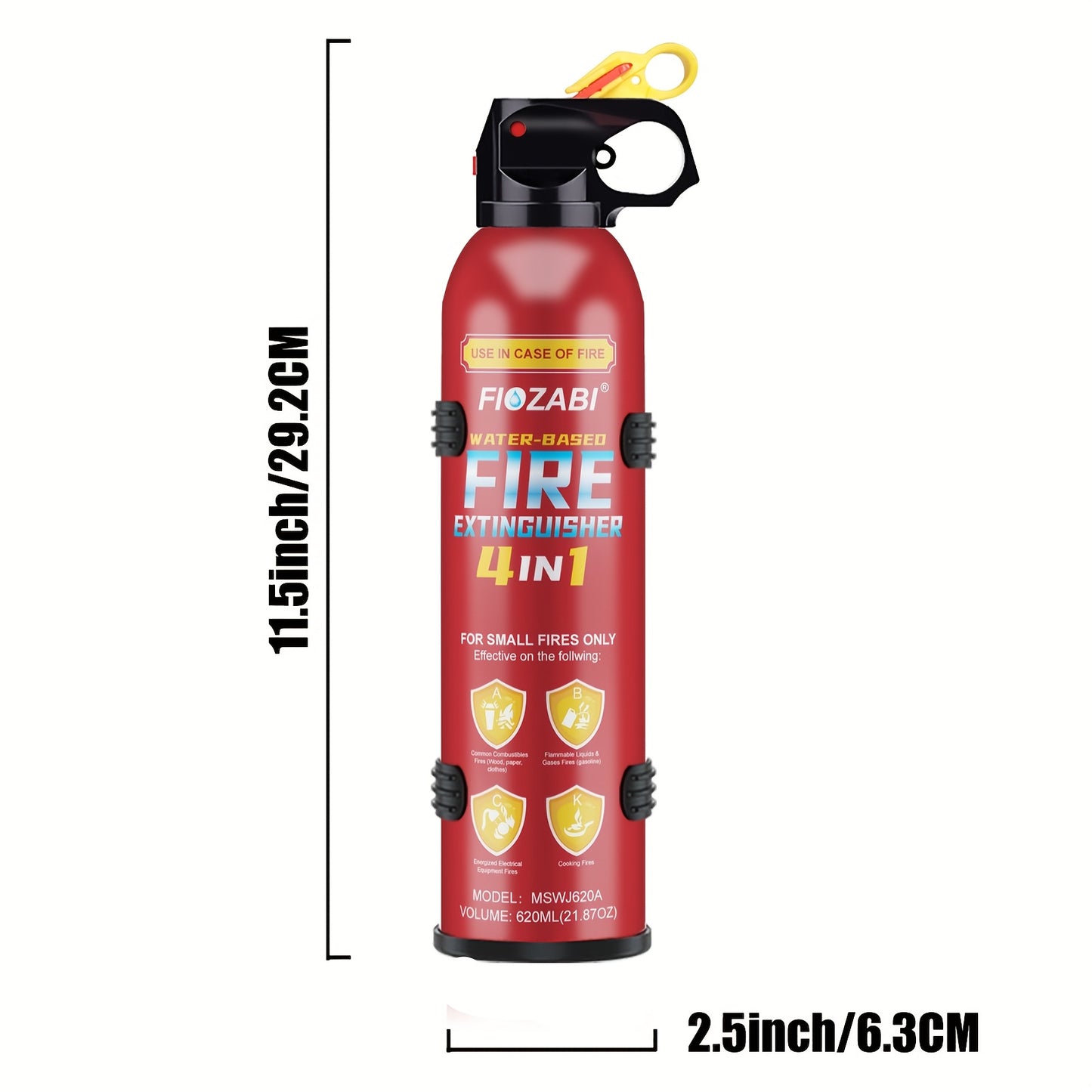 Portable Fire Extinguisher | 4-in-1 Small Fire Extinguisher For Home, Garage, Kitchen, Car | For Electric, Textile And Grease Fires | Non-Toxic, Easy Clean | Wall Mount Include