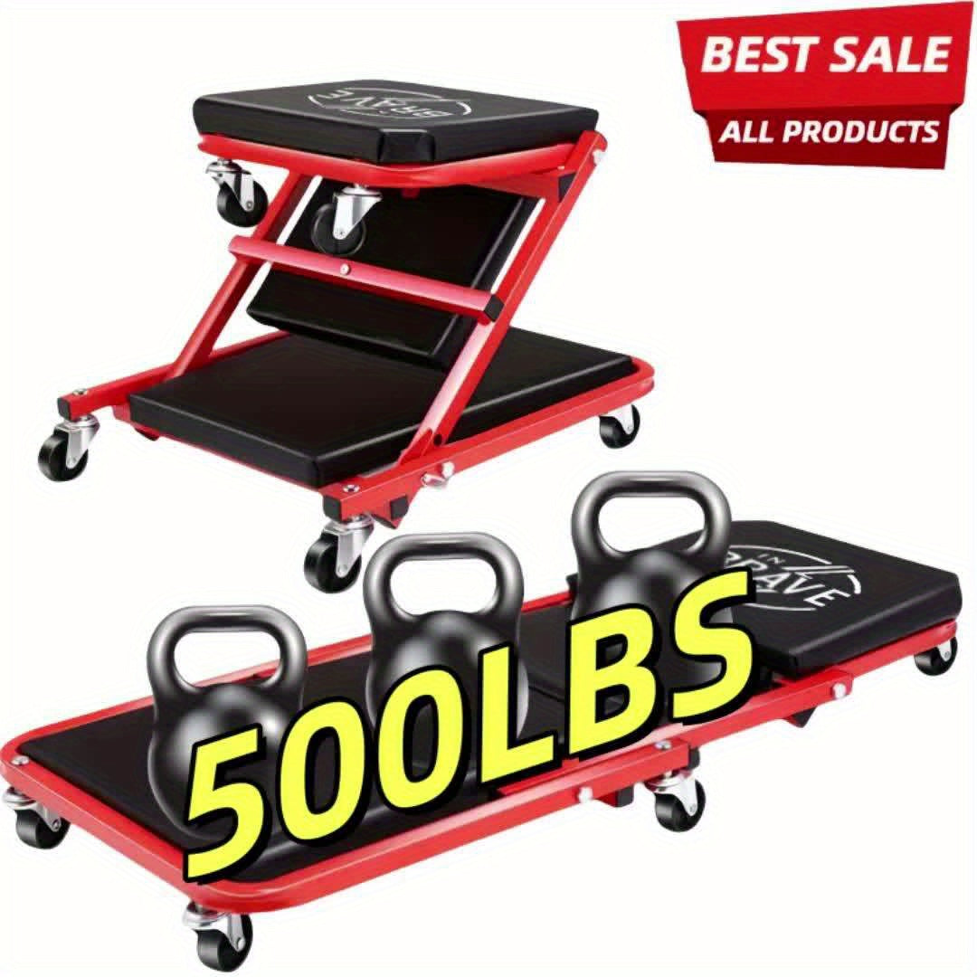[2-in-1 Z-Type Crawler Seat] 2-in-1 Z-Type Adjustable Foldable Lift Seat Reclining Plate | Crawler Seat for Garage Car Bottom Repair Tool Box - Perfect Gift for Mechanic, Gray And Red Available