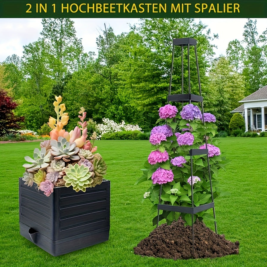 2 Pack 57 Inch Plastic Raised Garden Bed Tomato Planter With Trellis Indoor Outdoor