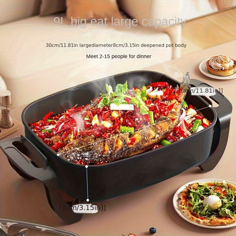 Nonstick Ceramic Electric Pot Aluminum Body With Glass Lid 1500W 110V Plug