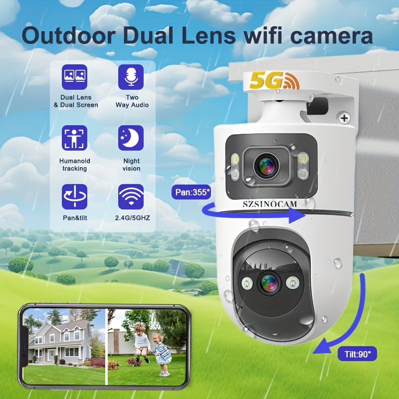 2K Dual Lens PTZ Outdoor Security Camera With 355 Rotation And Dual Band WiFi