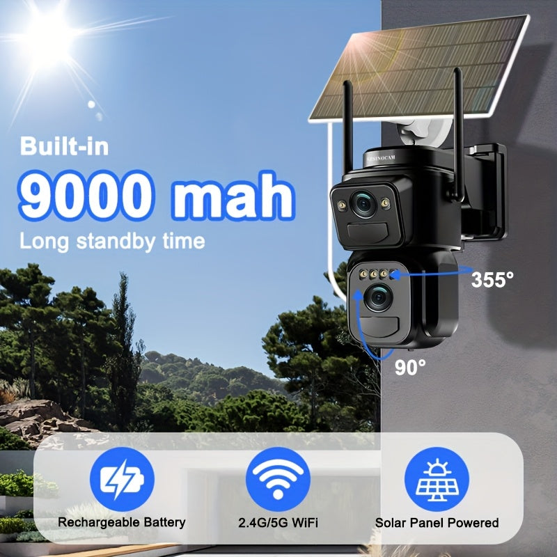 IP66 Waterproof Solar CCTV Camera 2K 10X Zoom 360 Degree Spotlight