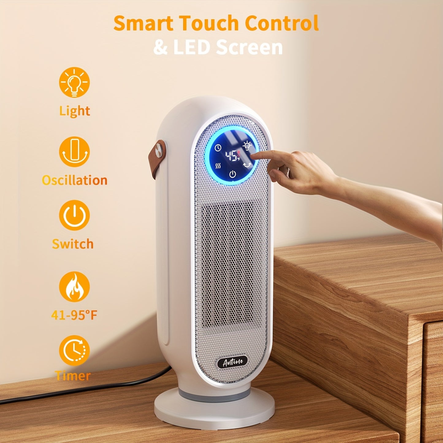 1500W Portable Space Heater with Remote Control Digital Display and Touch Button