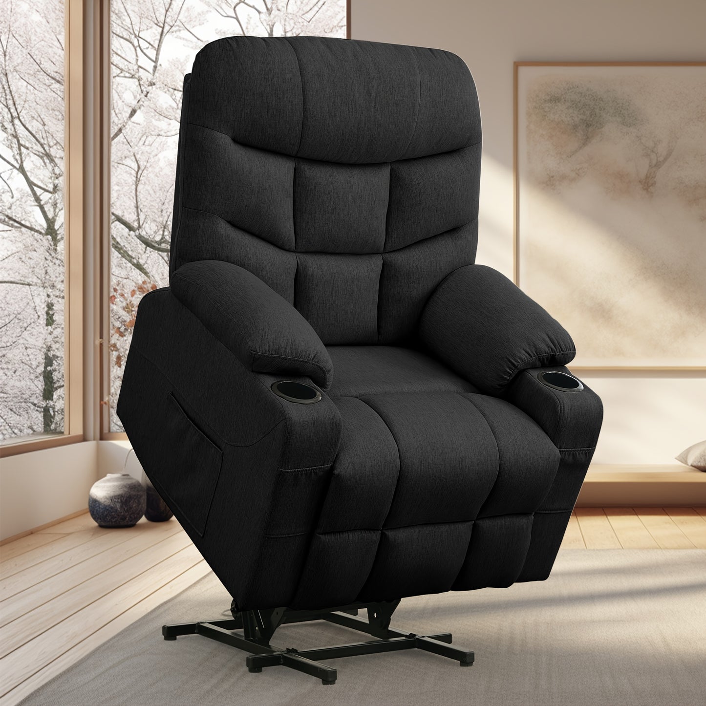 Korser, Electric Recliner with Massage And Heating Function, Lifting Electric Recliner with Remote Control And Cup Holder In The Living Room, Linen Material, Gifts for The Elderly, Holiday Gifts, Suitable for Living Room And