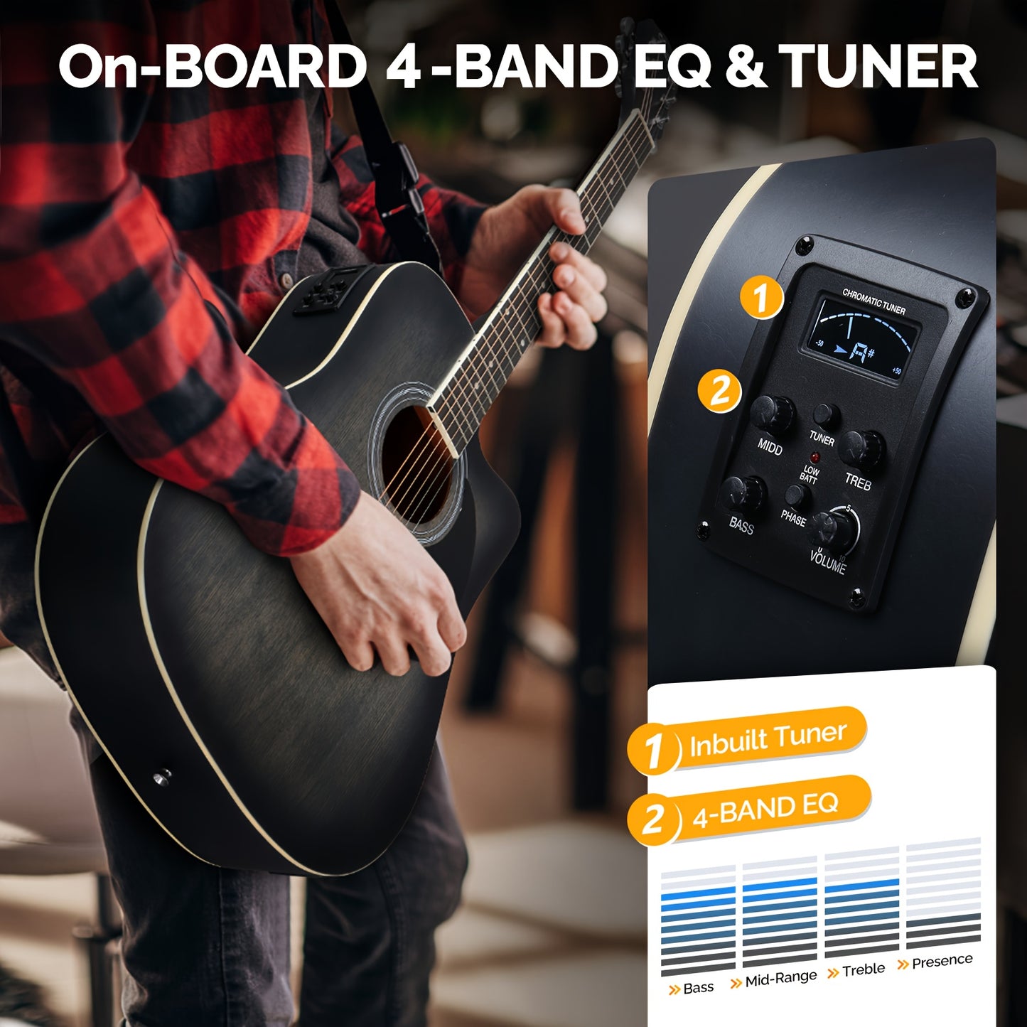 Premium Folk Guitar Kit with 15W Amp and Onboard 4 Band EQ