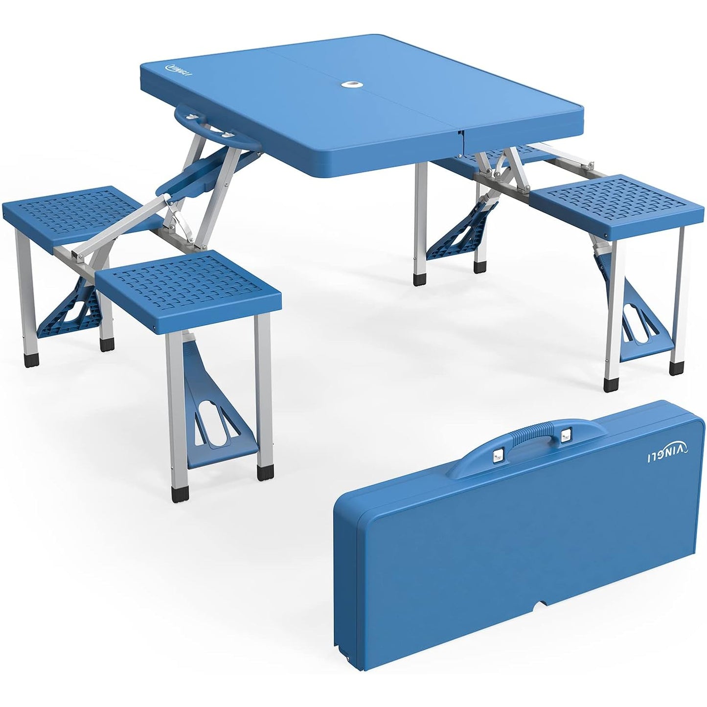 4 Ft Folding Camping Table With 4 Seats And Umbrella Hole