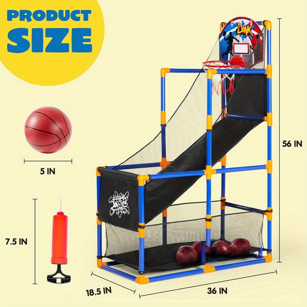 Arcade Basketball Set With 4 Balls And Hoop Air Pump Kids