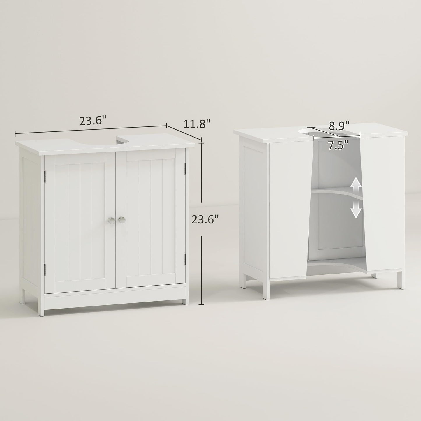 White Bathroom Under Sink Cabinet With Two Doors And Shelf For Pedestal Sinks