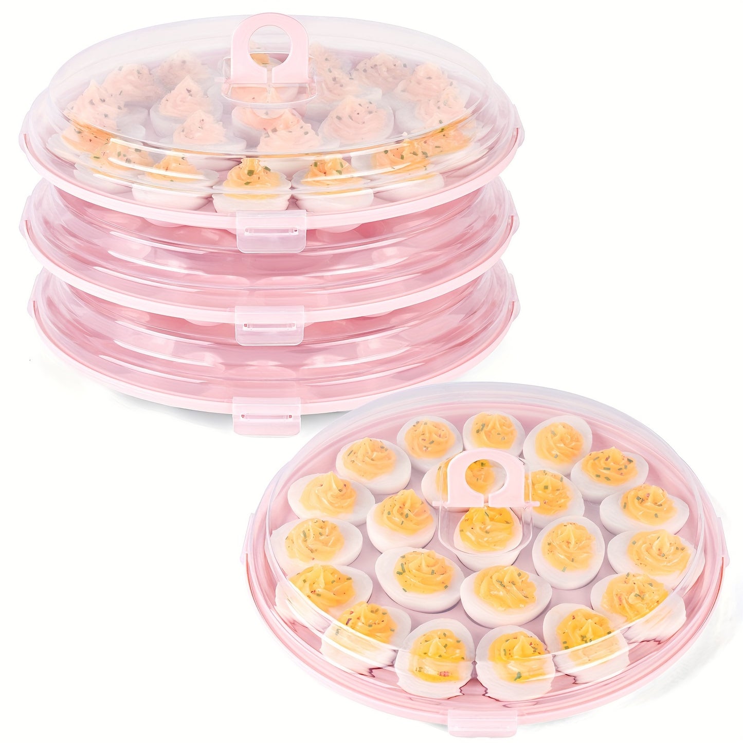 3pcs Deviled Egg Trays, Brown 11.8 Inch Plastic Egg Platters With Lid, Portable Egg Containers With 66 Slots/45Slots, Mother'S Day Gift, For Kitchen, Easter, Wedding, Valentine'S Day, Holiday Parties, Birthday Parties, Outdoo
