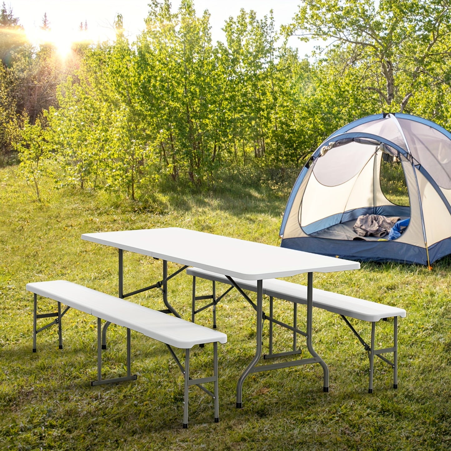 6-Foot Plastic Folding Table Portable For Picnics And Events White Iron Frame