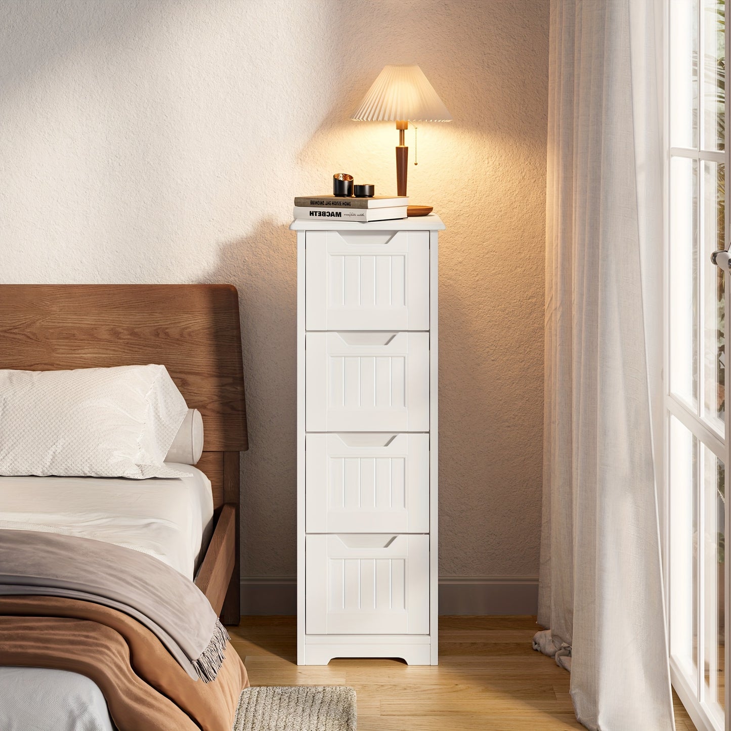 Small Freestanding Bathroom Storage Cabinet With 4 Drawers 33 Inch White