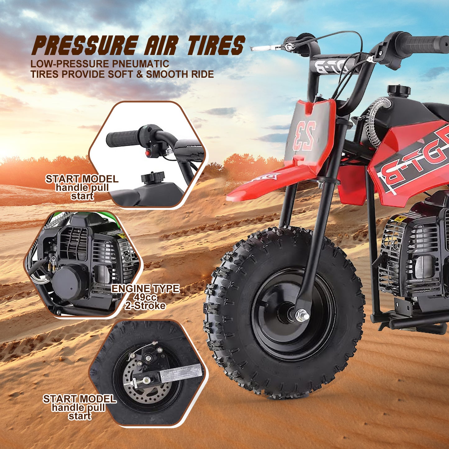 Mini Off-Road Dirt Bike, 49 CC 2-Stroke Gas Bike with Off-Rode Tire, Suspensions, Disc Brakes, Max Load 160Lbs, Max Speed 18Mph