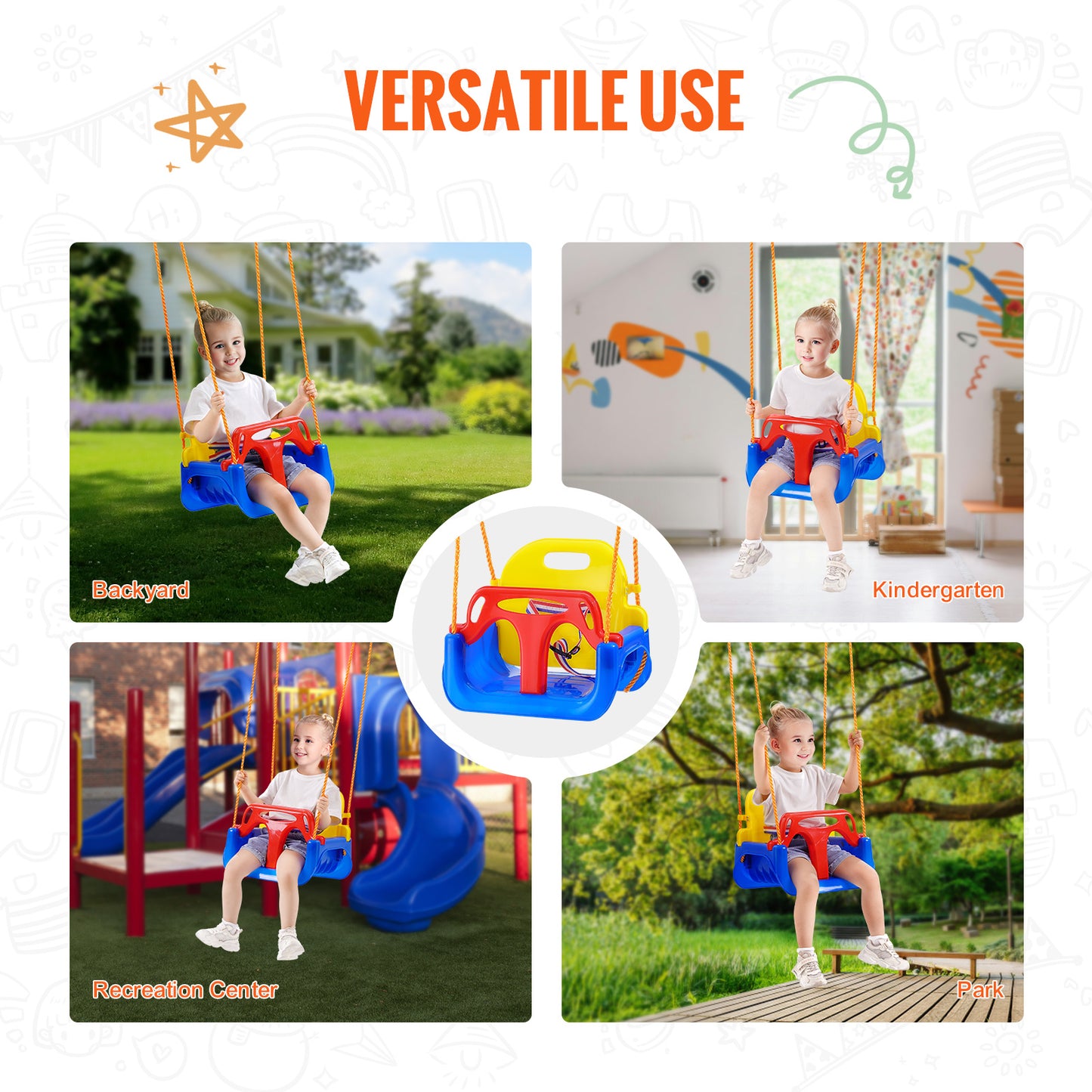 VEVOR 3 In 1 Toddler Swing Seat With Adjustable Ropes