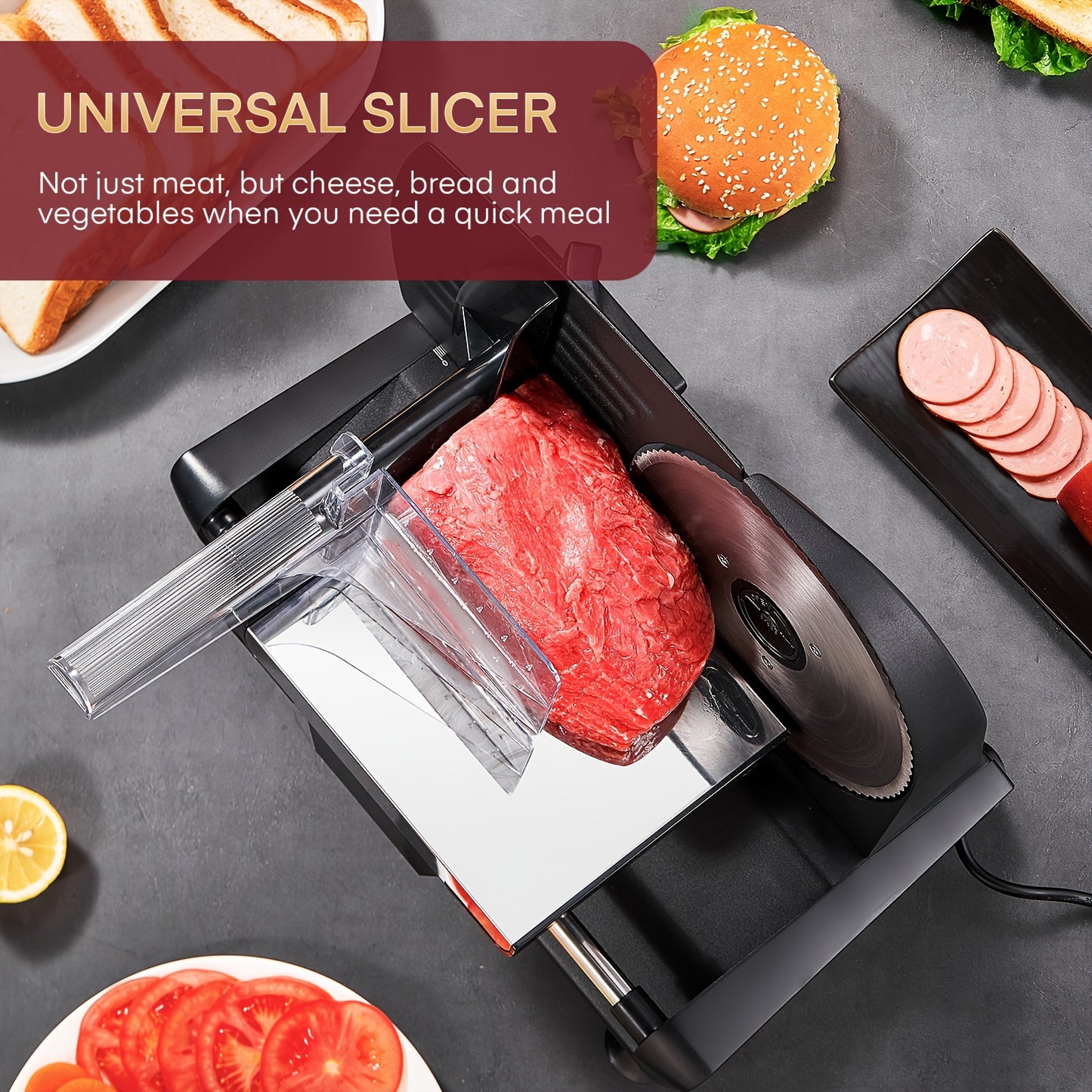 200W Electric Meat Slicer Stainless Steel 7.5 Inch Removable Blade Black