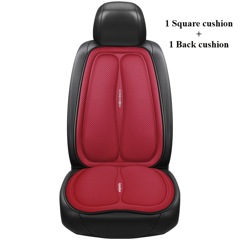 Car Accessories 2-Piece Set, Universal Square Car Seat Cushion + Backrest Pad for All-Season Use – Breathable & Cool in Autumn/Warming Winter Comfort Design. Easy to Install Multi-Layered Space Patterns, Perfect