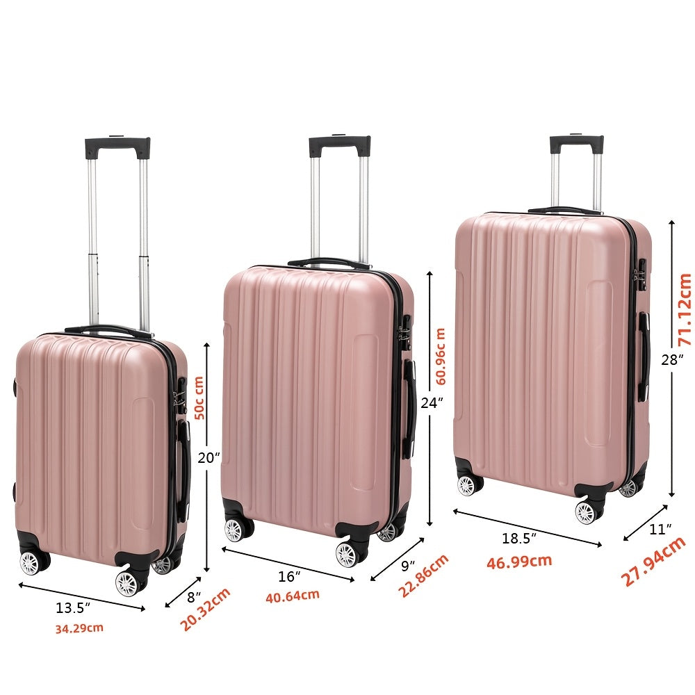 ABS Luggage 3 Hardshell Set With 20 24 28 Inch Aluminum Handle Spinner TSA Lock