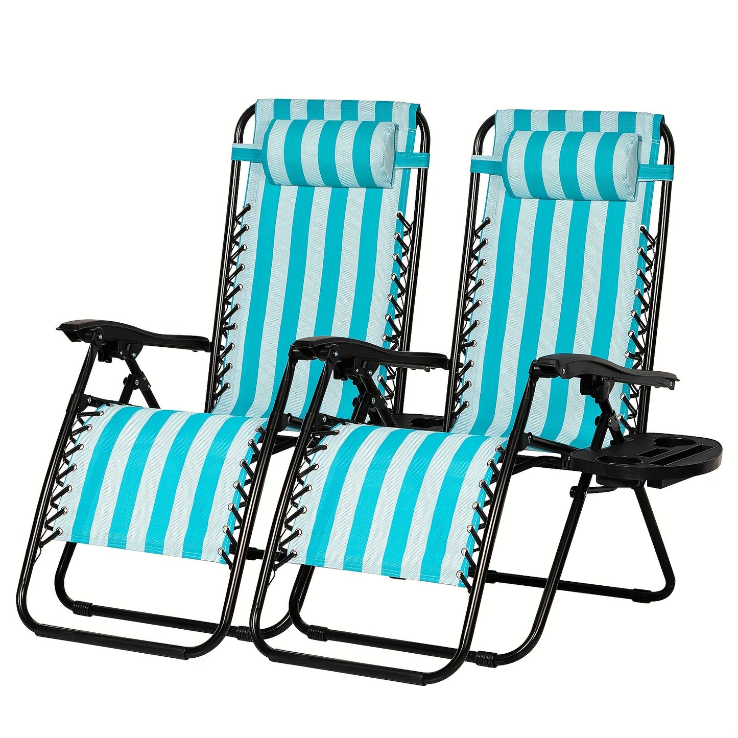 Set Of 2 Adjustable Zero Gravity Recliners With Cup Holders For Patio