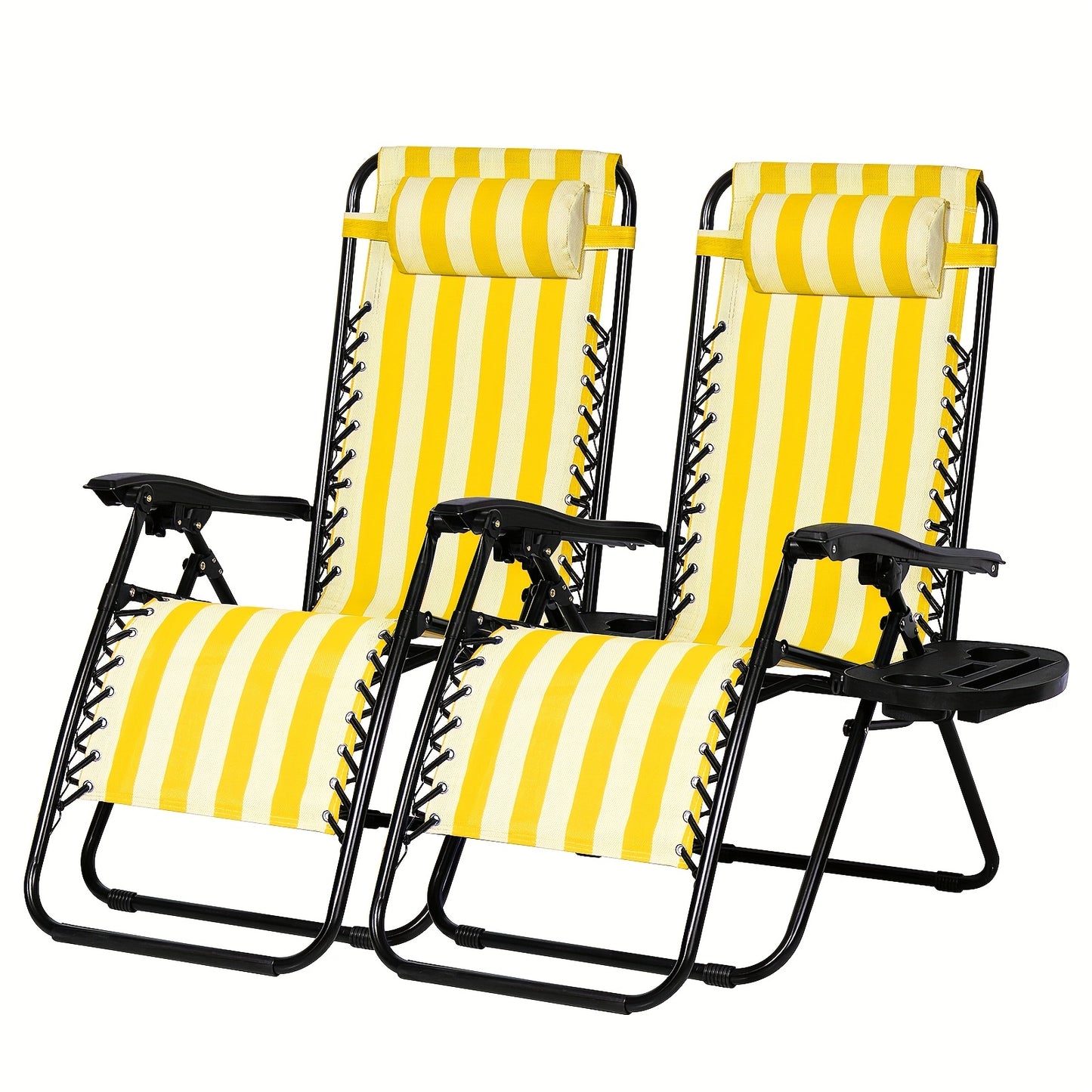 Set Of 2 Adjustable Zero Gravity Recliners With Cup Holders For Patio