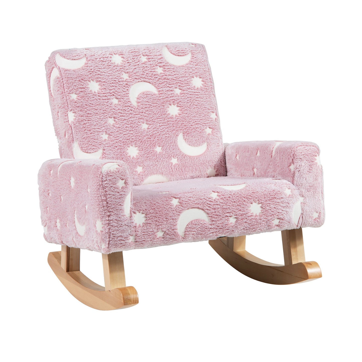 LIFEZEAL Kids Rocking Chair Upholstered Flannel With Glow In The Dark Wood Feet