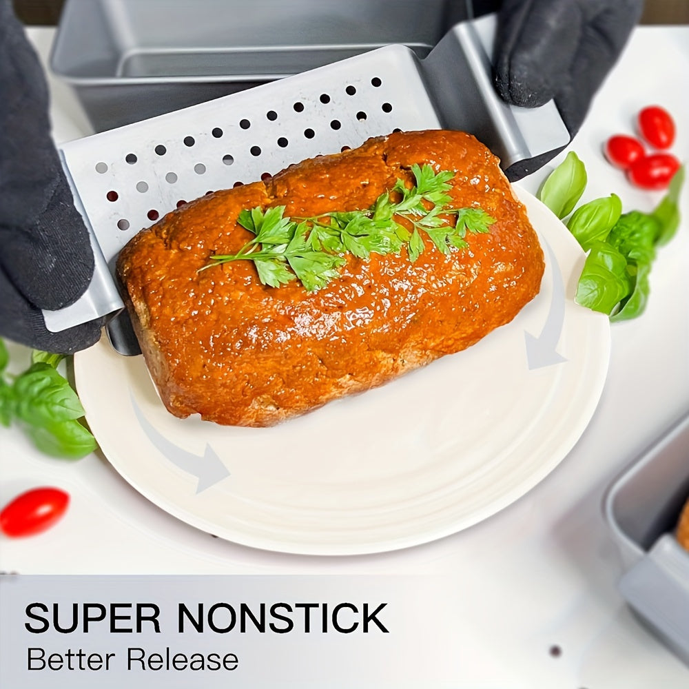[Non-stick Meatloaf Pan] 2 Set Non-stick Meatloaf Pan with Drain Tray | Reduce Fat, Enhance Taste, Bread Pan Set for Baking