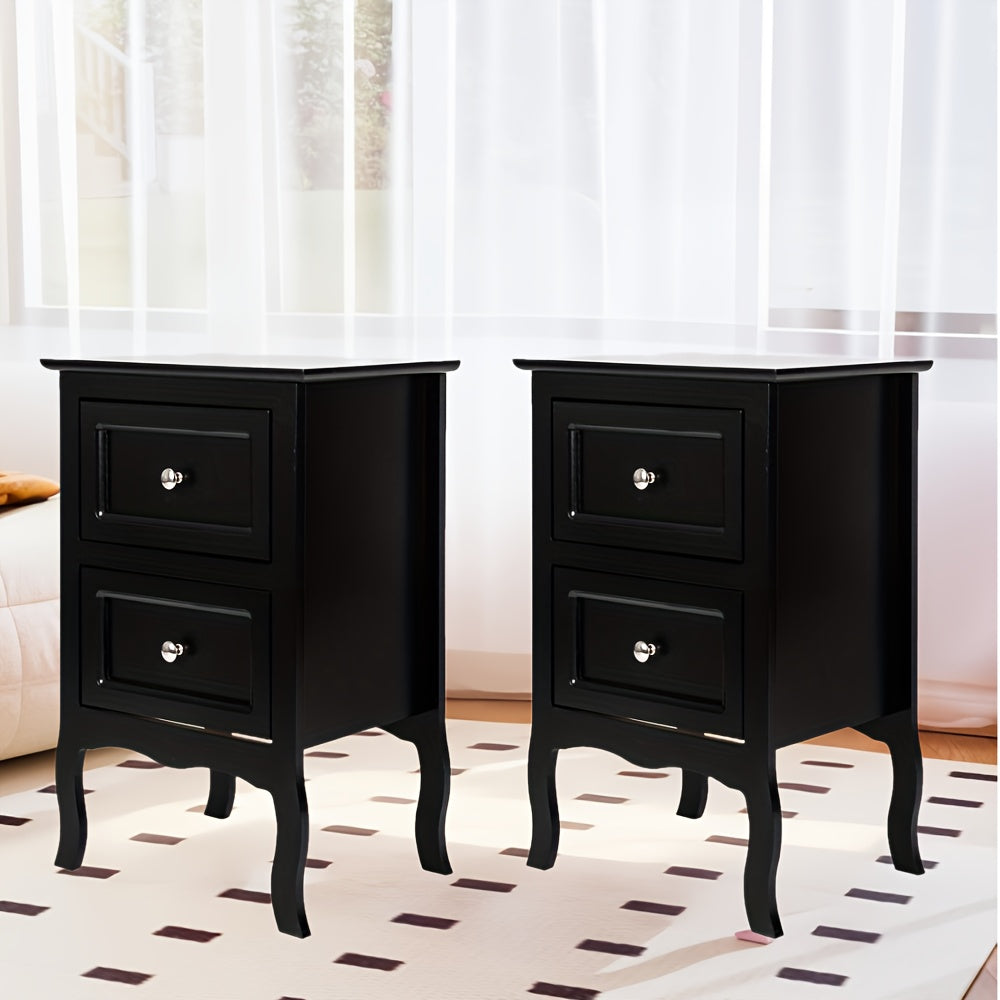 Pastoral Style Double Drawer Bedside Table Multicolor Painted Finish