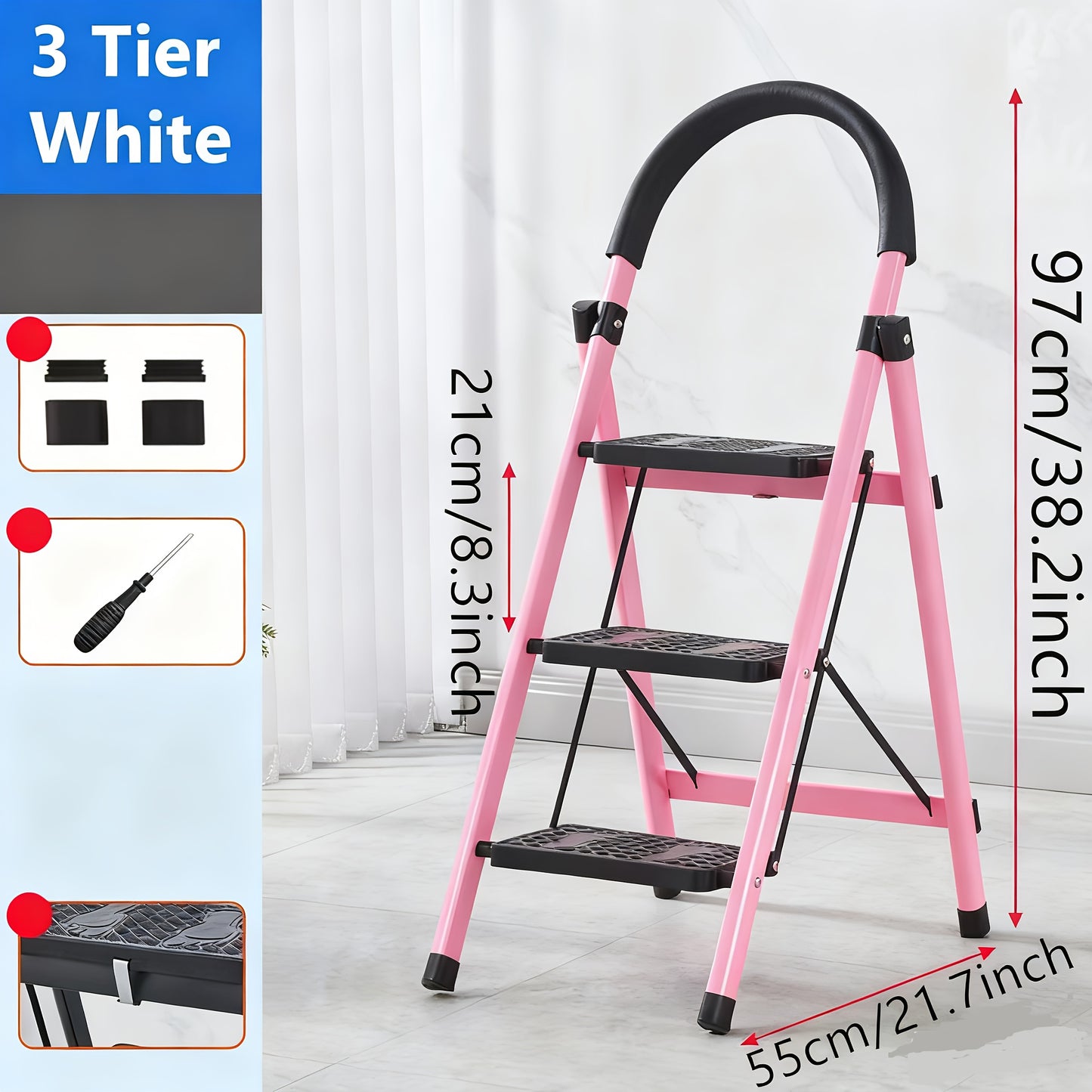 Five Step Portable Folding Ladder With Non Slip Steps Lightweight For Home Use