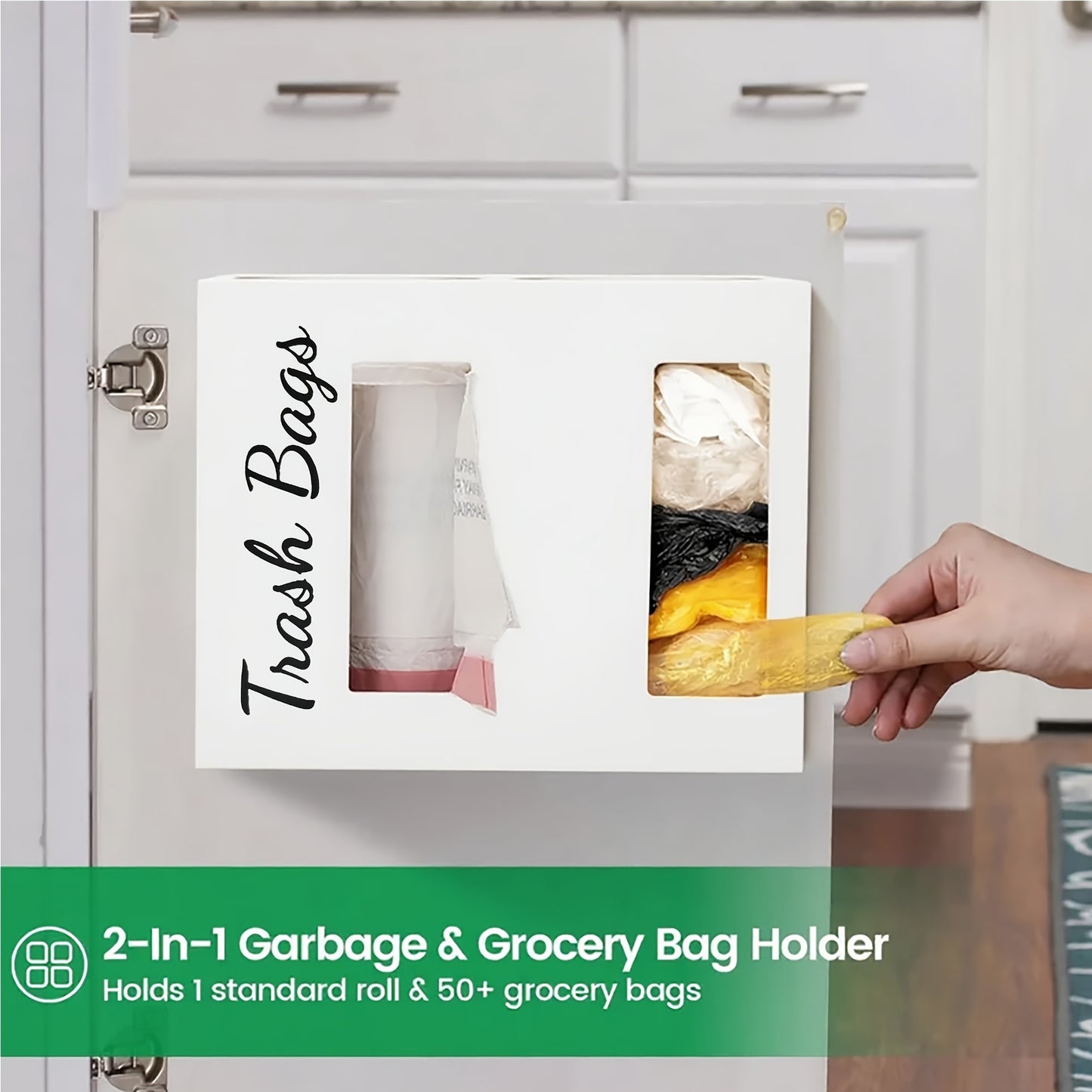 Wooden 2 In 1 Garbage Bag Holder And Storage Box Wall Mounted Organizer