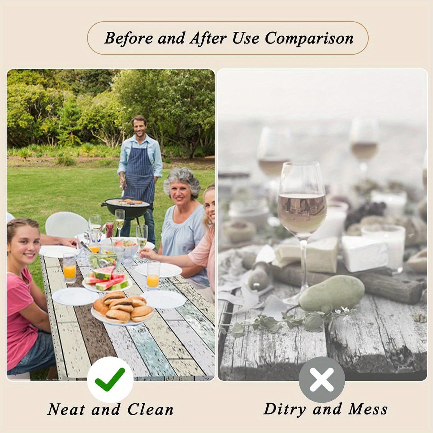 [3pcs Picnic Table Covers] 3pcs Elastic Fit Rectangular Polyester Picnic Table Covers | Blue, White, and Gray Tablecloths for Outdoor Camping and Farmhouse Style | Durable Tablecloth, Outdoor Dining Cover