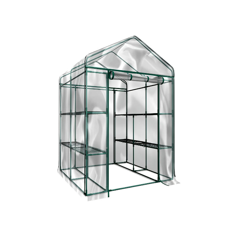 Four Tier Mini Portable Walk In Bell Shape Greenhouse Clear PVC Cover Wheels