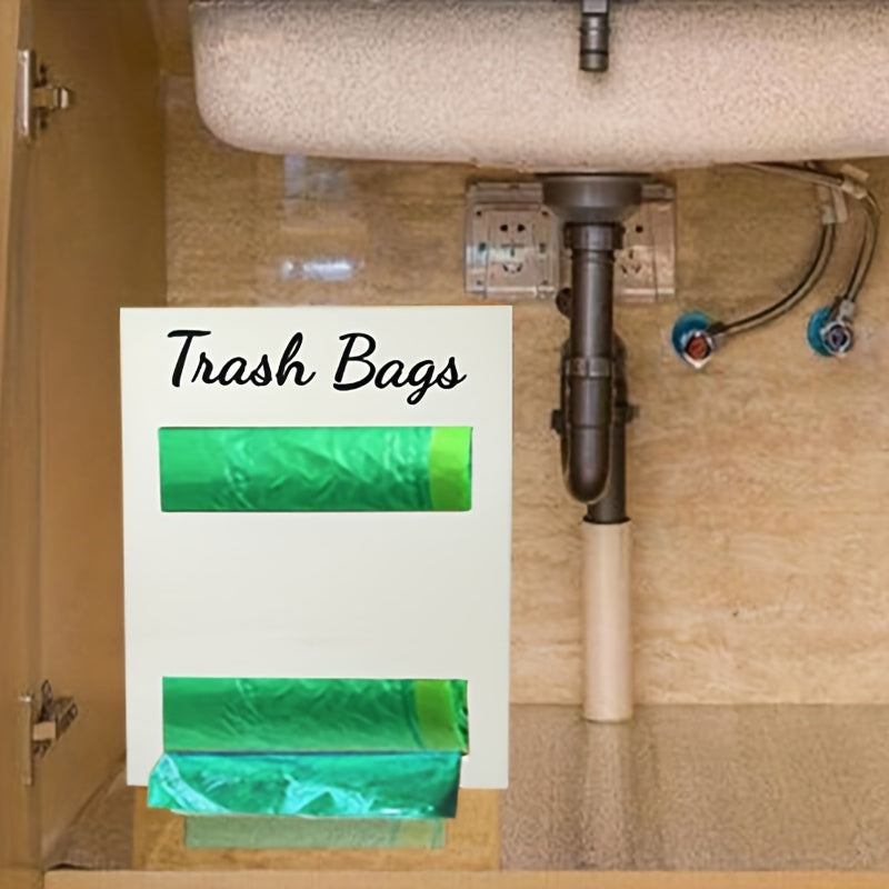 Wooden 2 In 1 Garbage Bag Holder And Storage Box Wall Mounted Organizer