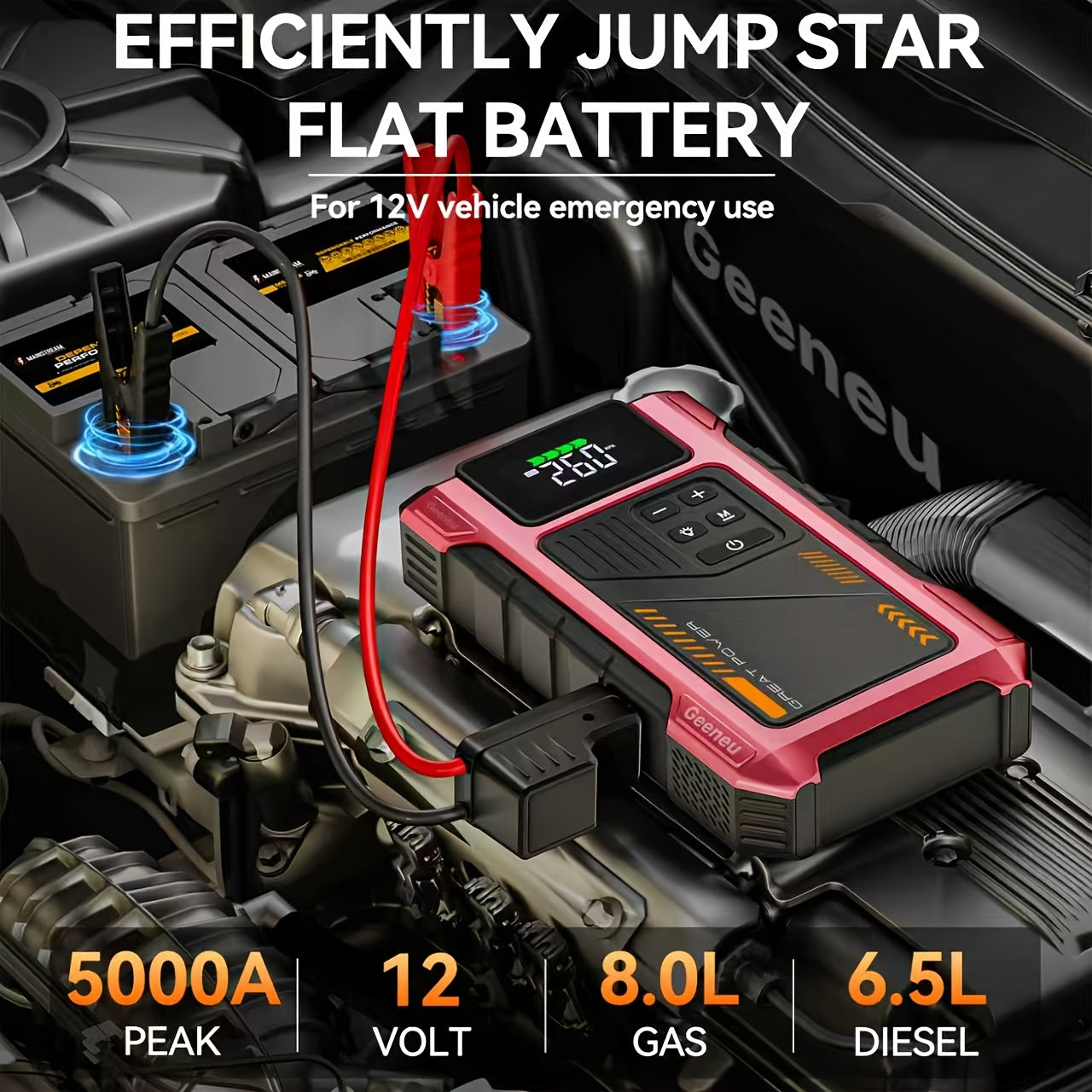 5000A Portable Wireless Car Jump Starter With Air Compressor And USB Output