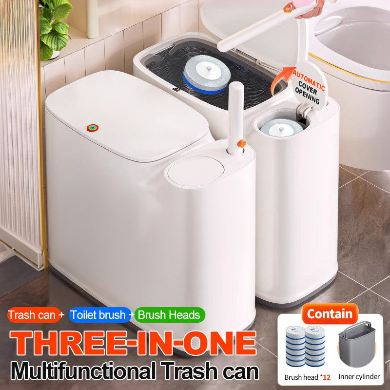 2 In 1 Trash Can With Toilet Brush Holder Bathroom Plastic Floor Mount JOYBOS