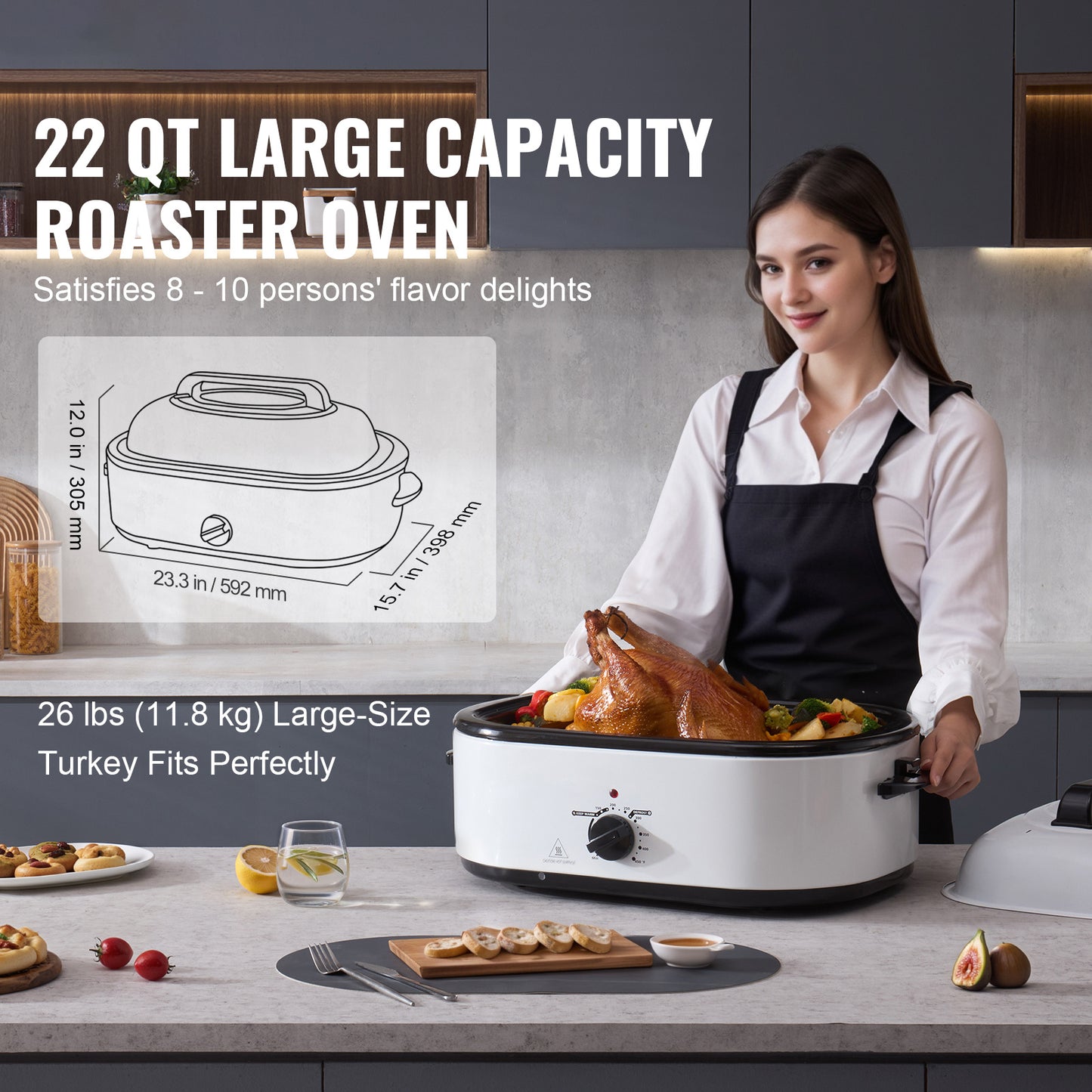 VEVOR Electric Roaster Oven 22 Qt Self Basting Lid 1450W